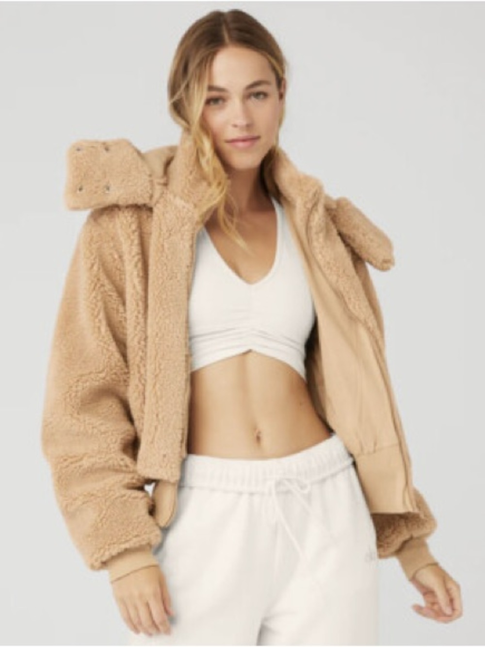 Alo Foxy Sherpa bomber jacket in camel brown